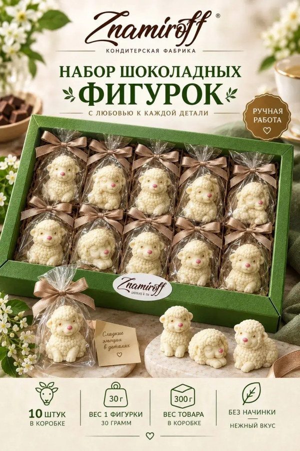 №1 Фигурный шоколад набор Овечки из белого шоколада(10шт по 30г) в Пензе