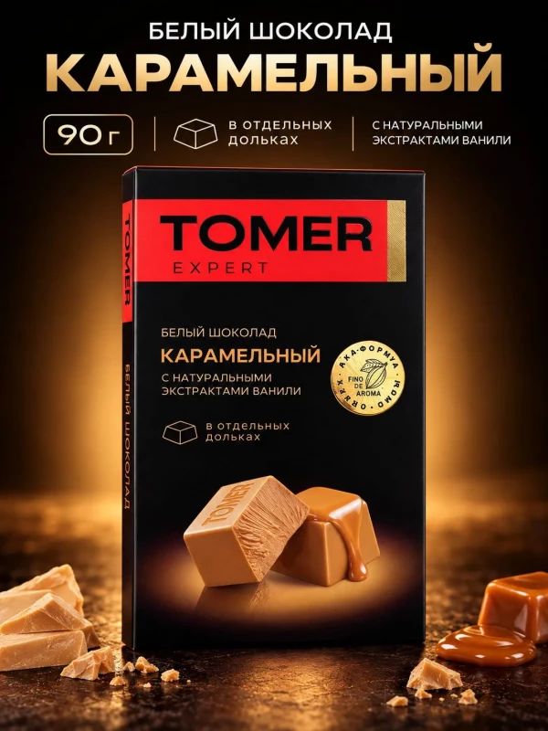 №1 Фабрика Томер  Белый шоколад КАРАМЕЛЬНЫЙ, 90г  в Пензе